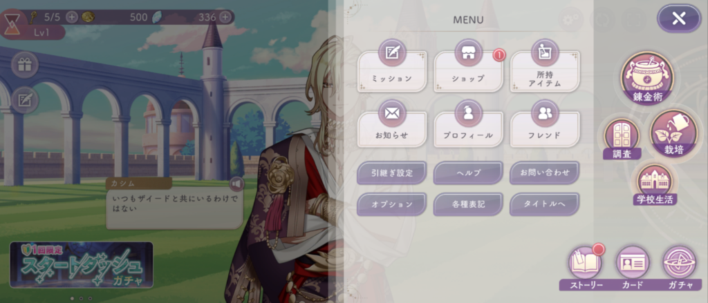 設定のプロフィール画面
